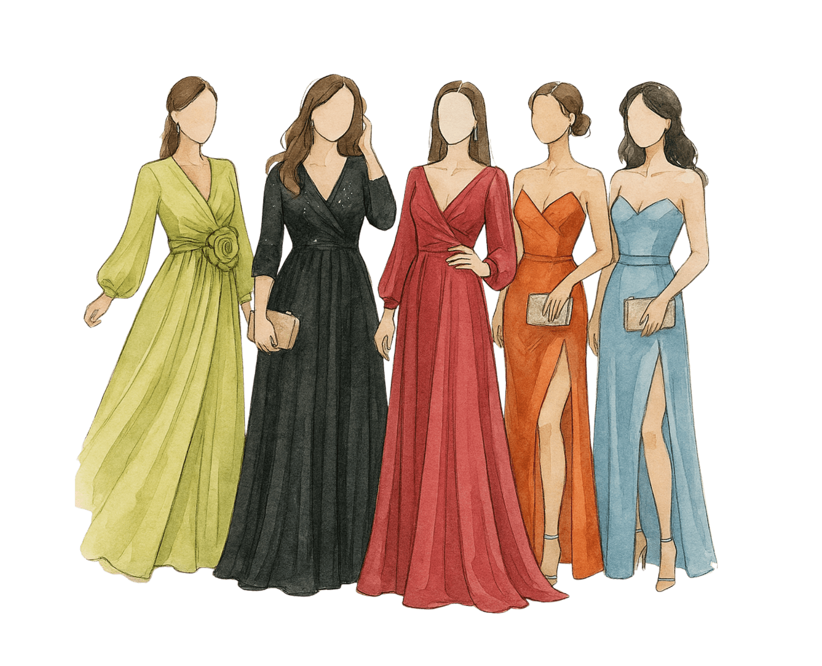 Examplos em aquarela do dress code